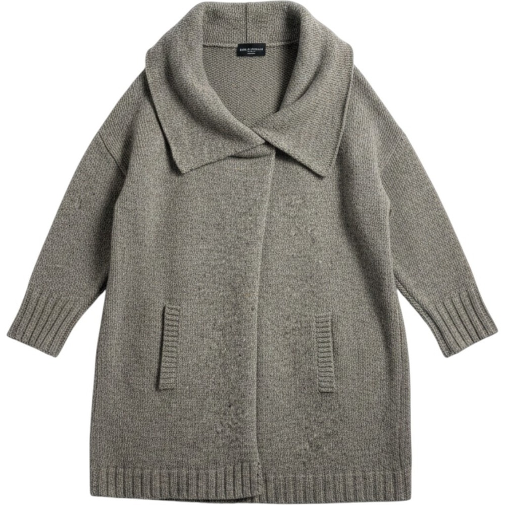 Cynthia Rowley Cardigan 3X Grey Wool Blend Toggle Shawl Chunky Sweater rustic